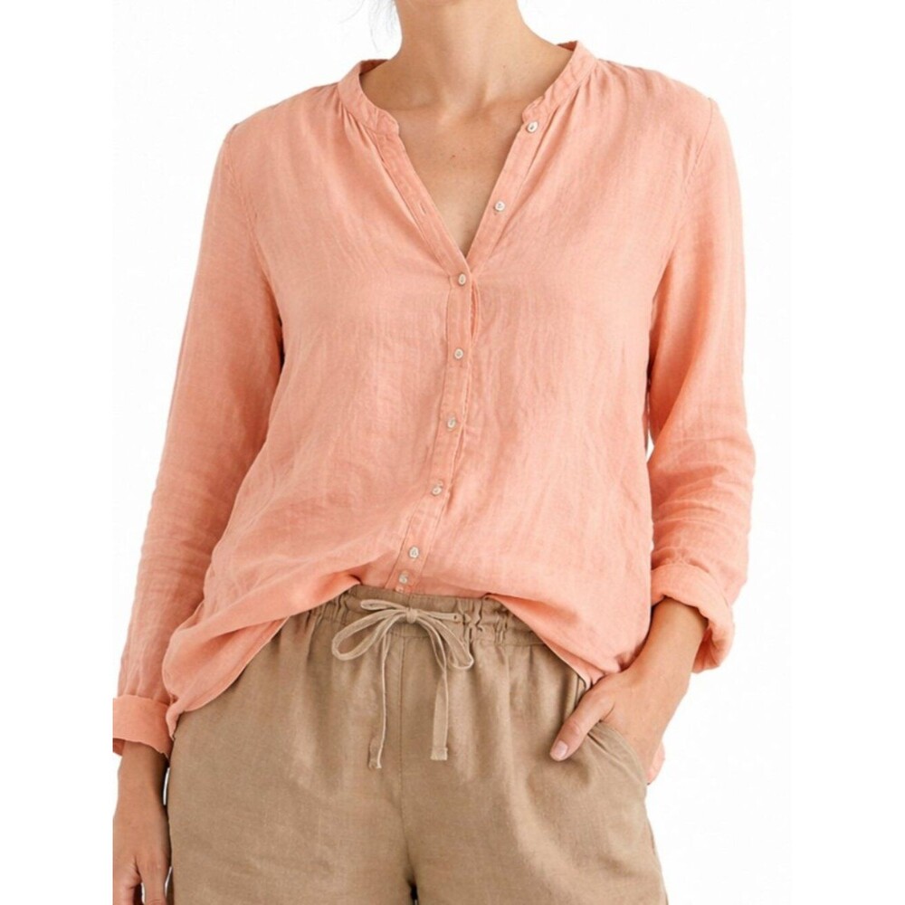 Sigrid Olsen 100% Linen Shirt Size large Button Front Relaxed Lightweight Summer